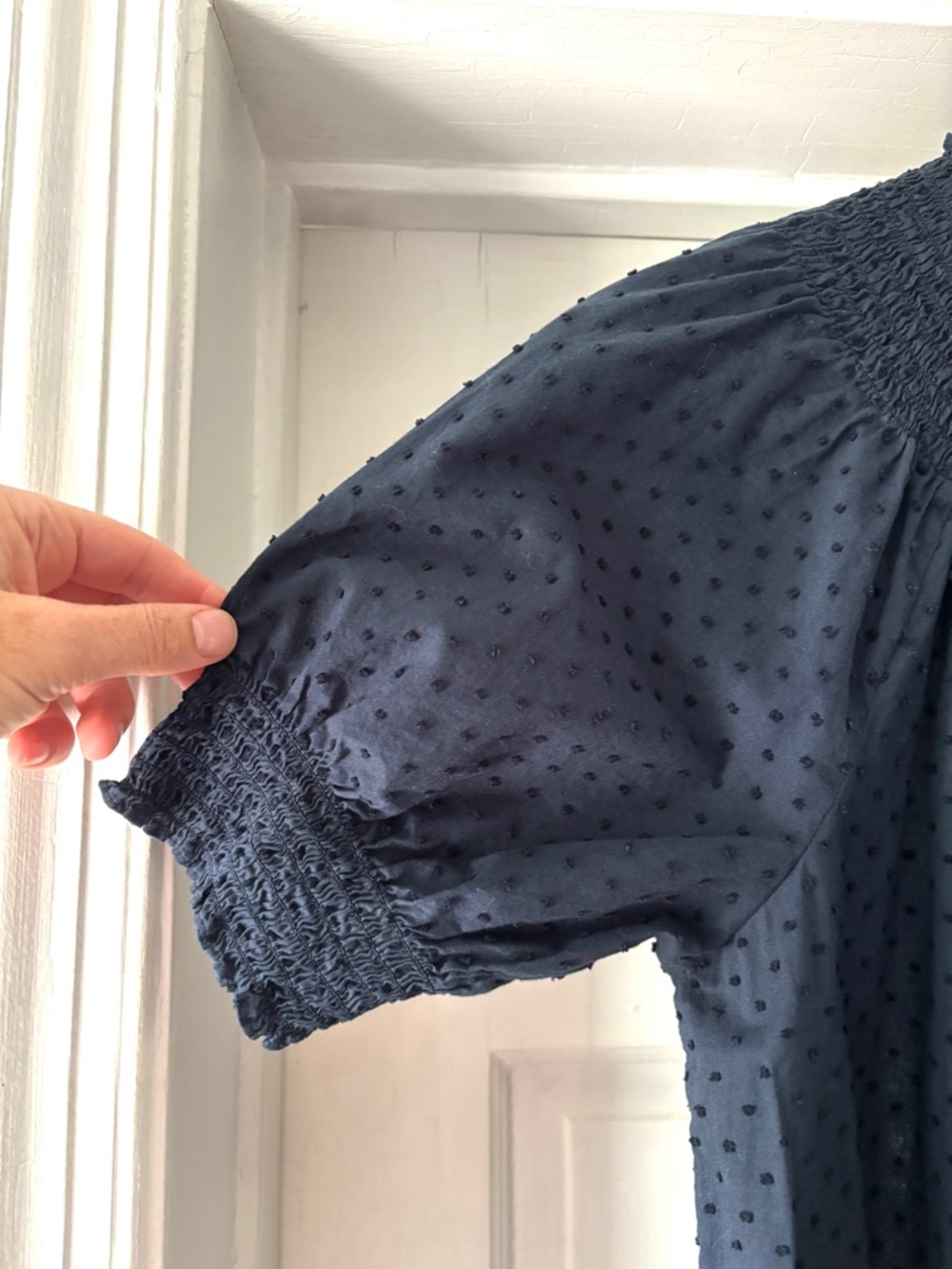 Quince 100% Cotton Swiss Dot Midi Dress Navy Medium NWOT - Picture 5 of 14